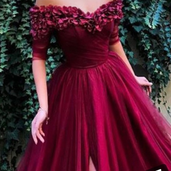 Champagne off the shoulder ruffle tulle gown - Picture 5 of 5